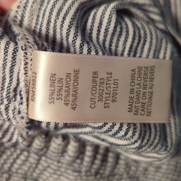 Max Studio Blue + White Striped Linen-Blend Pants Cuffed Belted Women's Size S - Picture 4 of 5